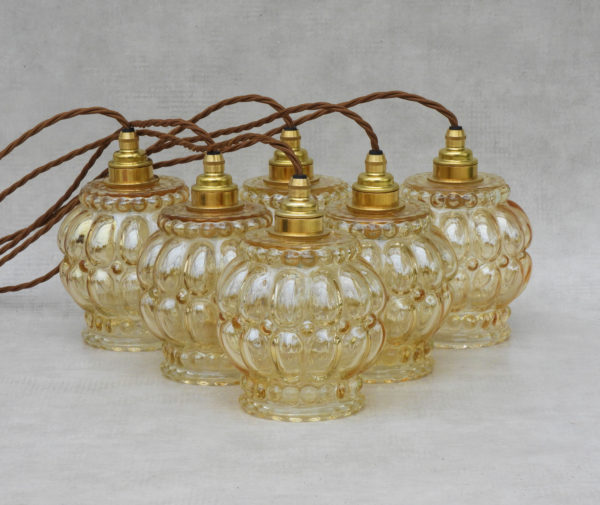 Vintage Mid Century Amber Bubble Glass Pendant Lights Circa Atelier Bis