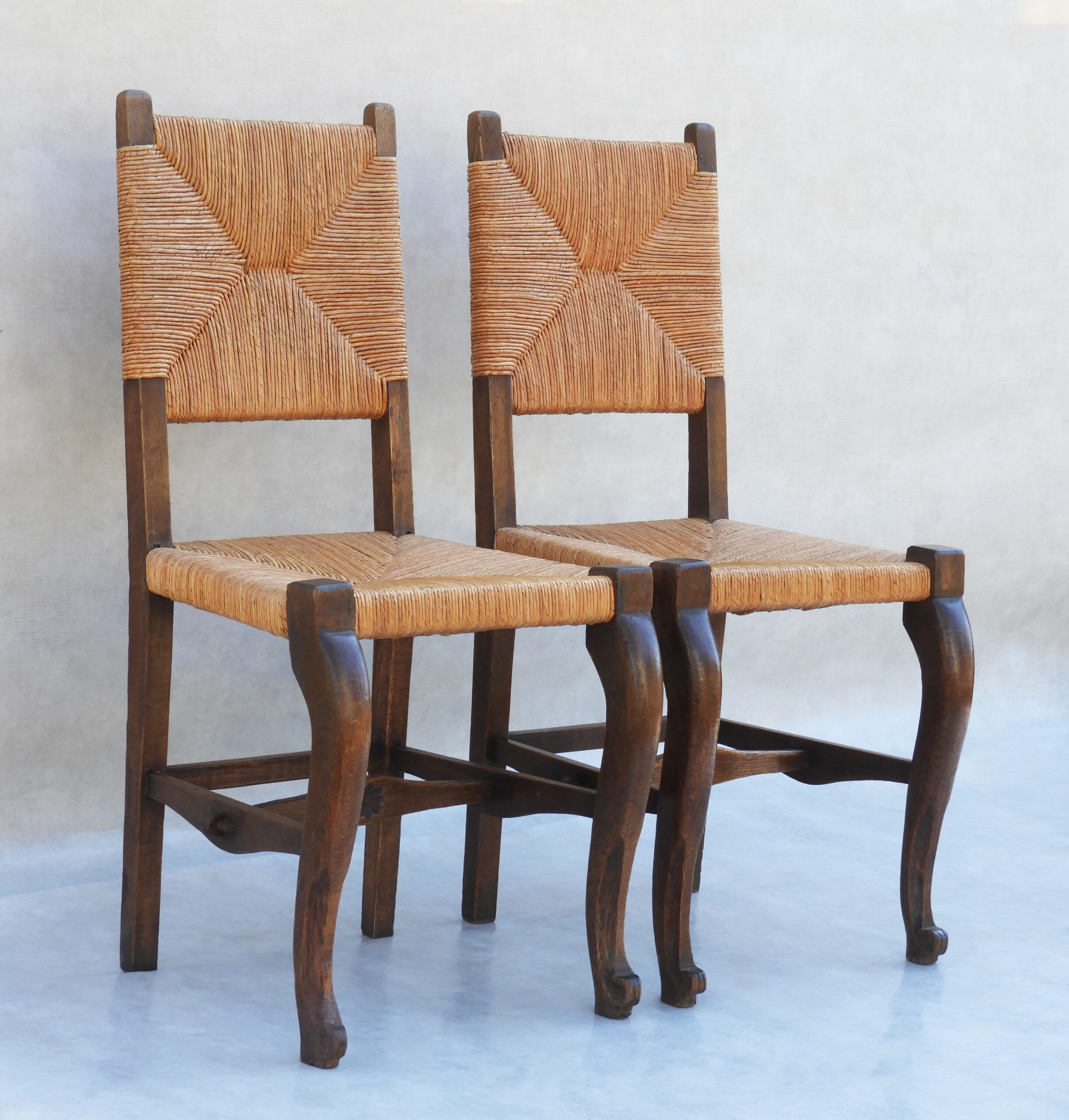 Pair of Provincial French Oak and Rush back Chairs C1920s