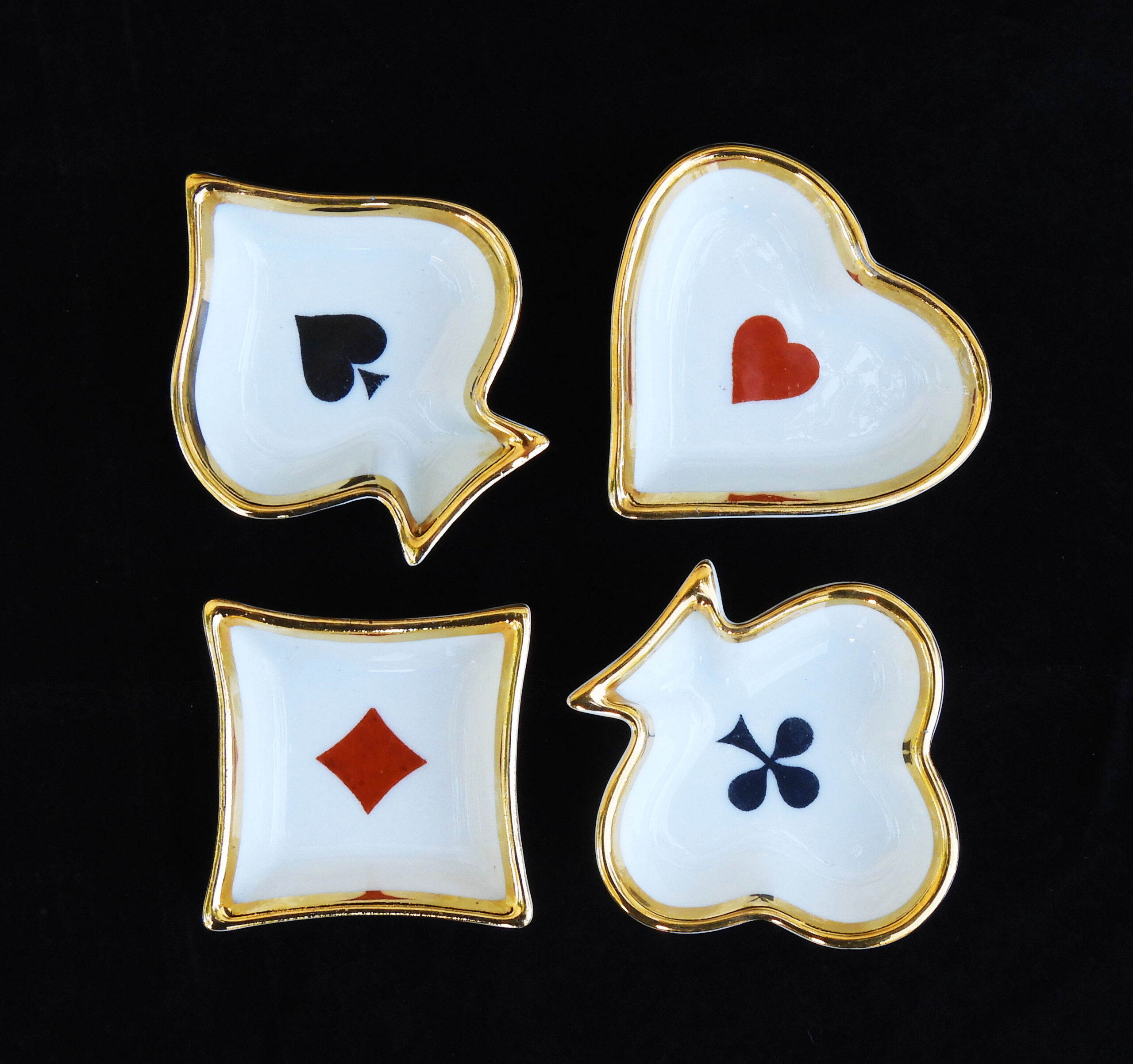 Set of 4 French Limoges Porcelain Playing Card Themed Dishes/Ashrays C1960s